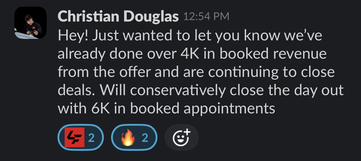 Christian Douglas — over $4K booked, closing the day at $6K