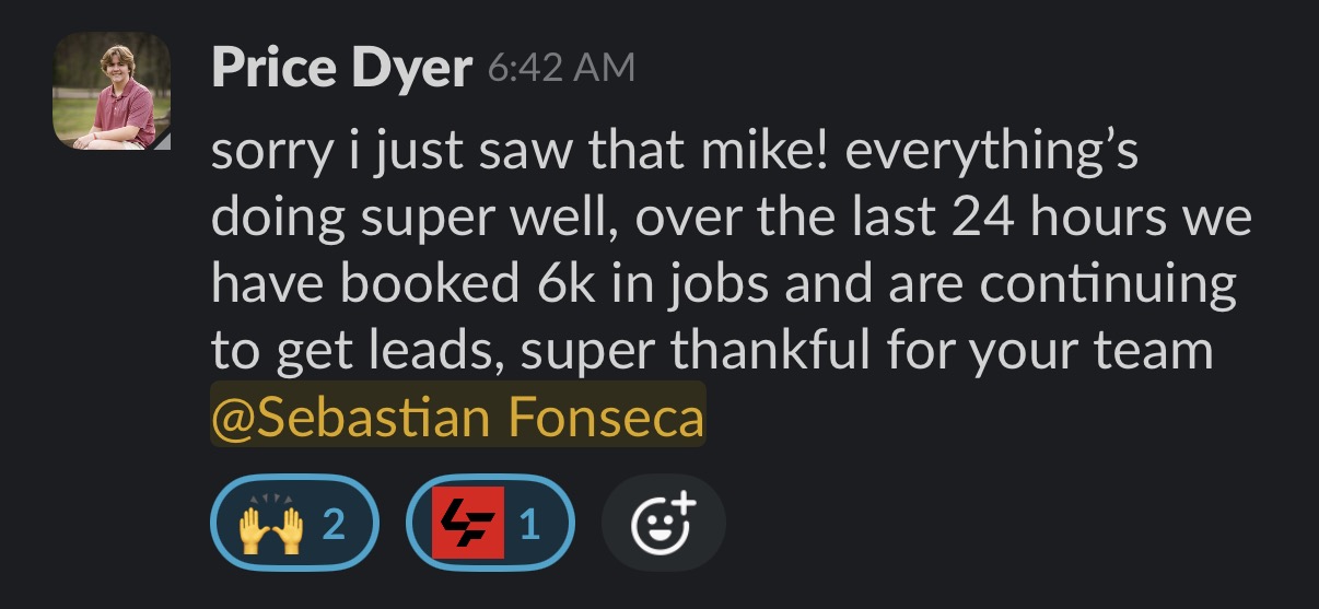 Price Dyer — $6K booked in 24 hours